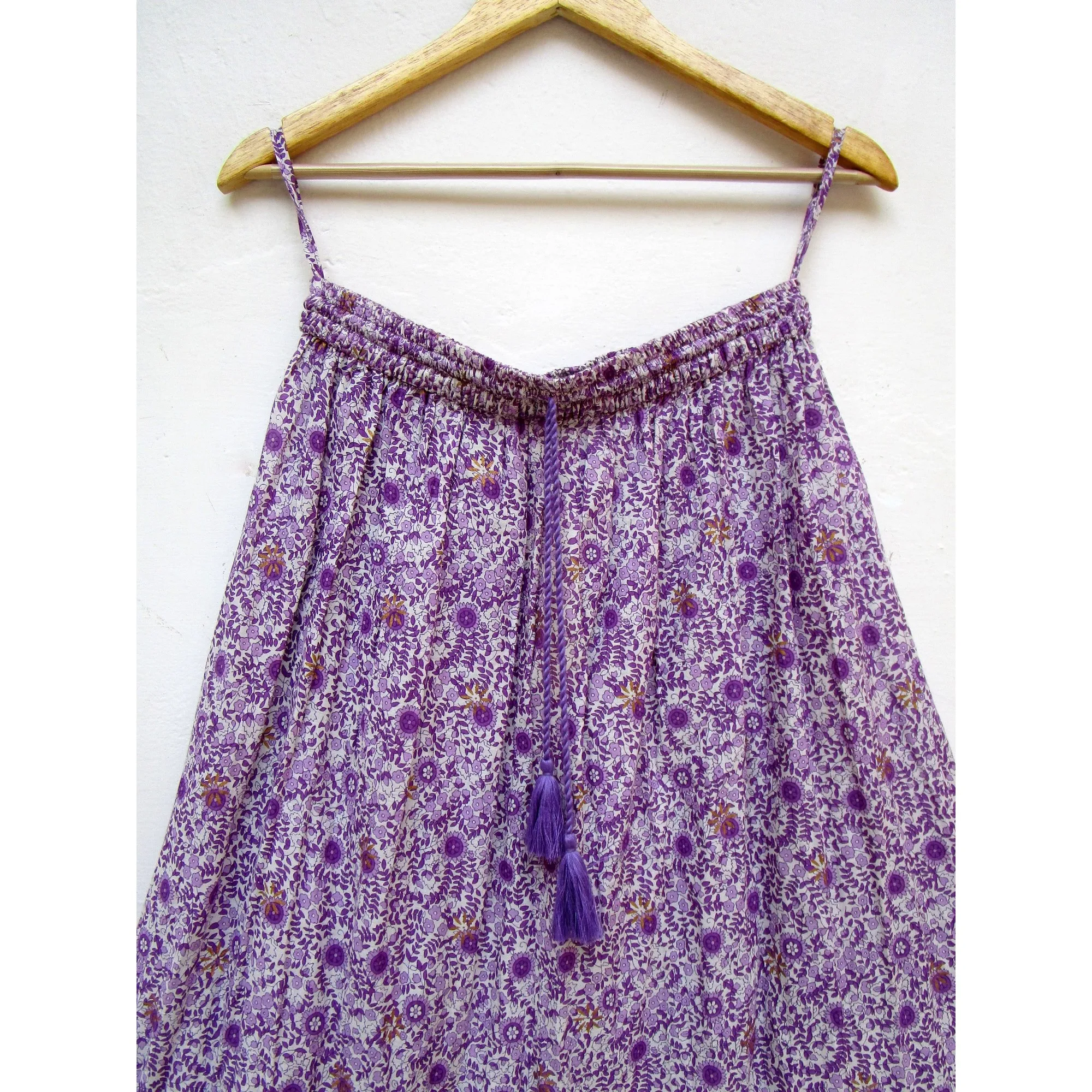 purple floral bottom frill bohemian summer casual long skirt for women