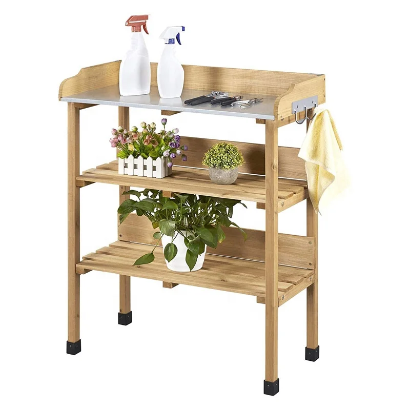 Garden Outdoor Decoration Wooden Potting Table Wood Potting Bench