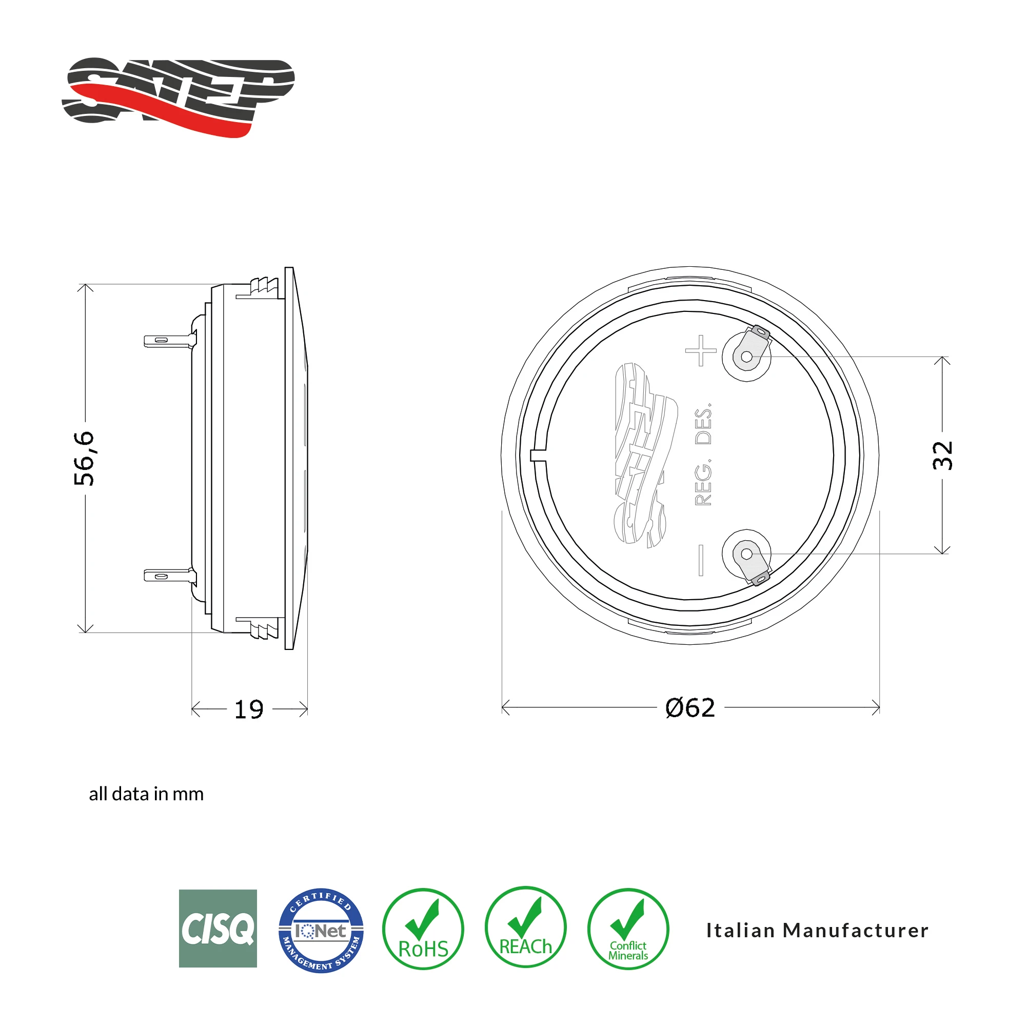 Piezo Siren PZ020 Panel Mount 109dB Ring Piezo Alarm Speaker for Burglar Alarm 12V  24V Italian Design Made in Italy