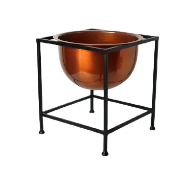 Metal Planter With Stand Copper and Black Low Height Sofa Corner Drawing Room Decorative Planter Pot Half Round Customized Color