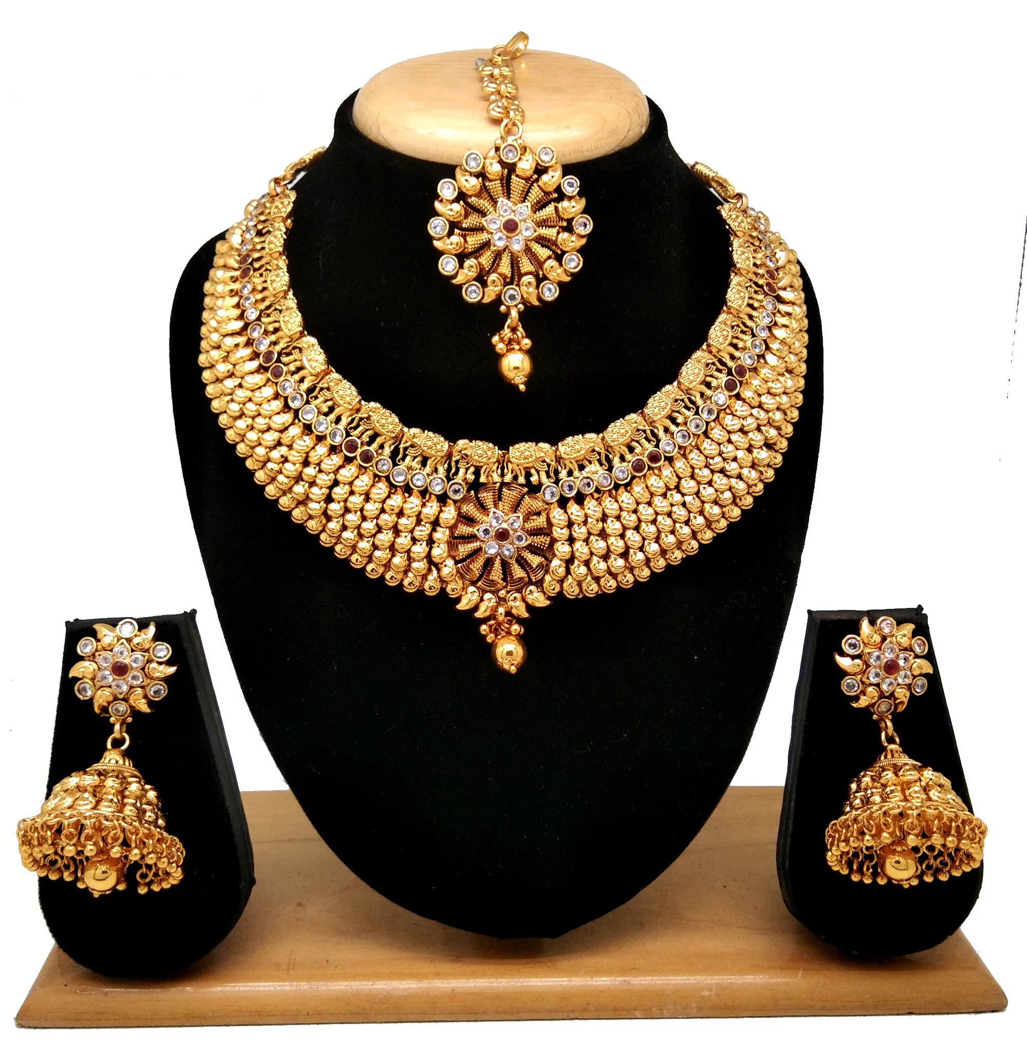 
Latest temple look New Design Necklace set for women&Girls(Red&white) 