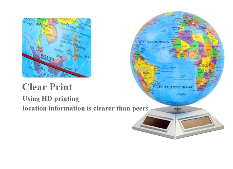 Ocean blue Solar energy rotating world map Globe