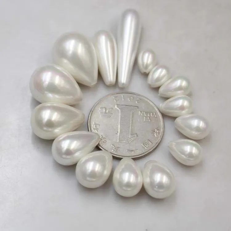 Natural Water drop shape seawater shell bead  half-drilled DIY pearl beads for jewelry making