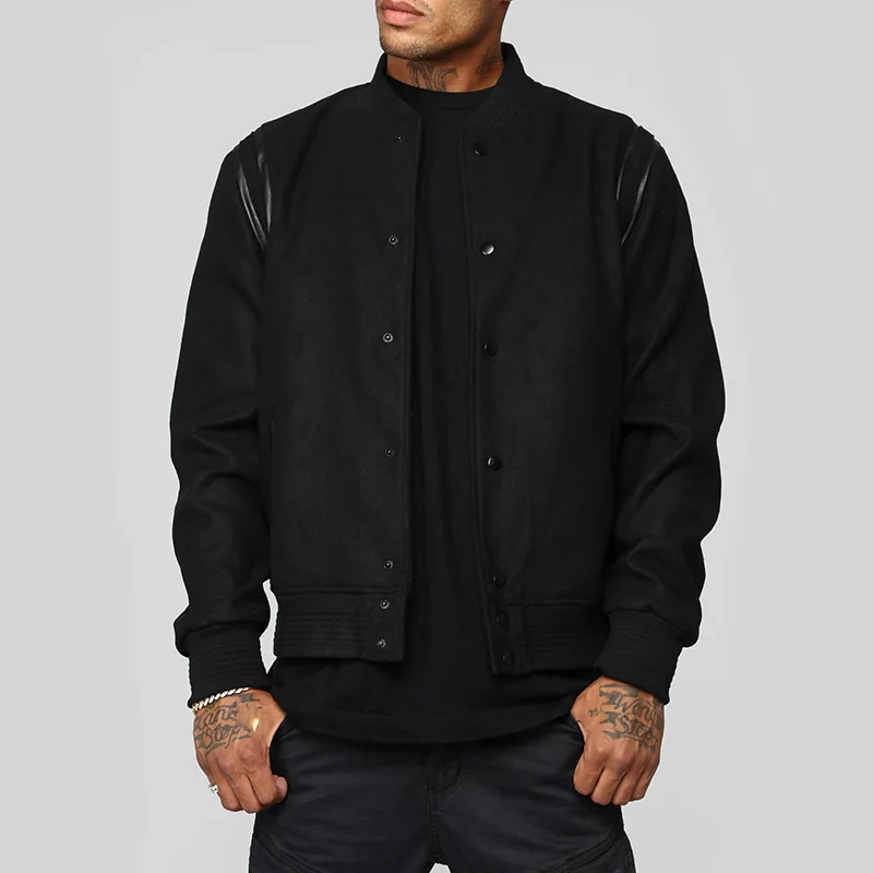 Мужская бейсбольная куртка с длинным рукавом на заказ Мужские Простые однотонные Куртки Varsity Letterman