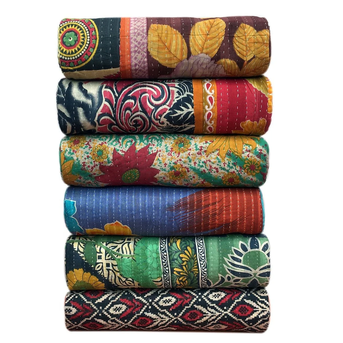 Винтажное одеяло Kantha, Двустороннее хлопковое одеяло Kantha с ручной строчкой, оптом, покрывало в богемном стиле