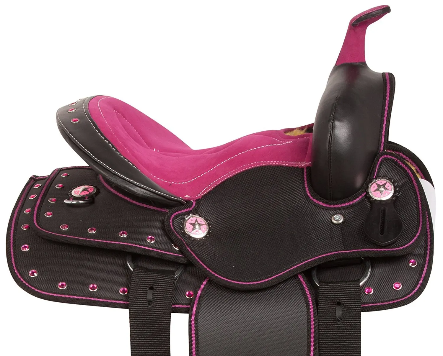 Premium Horse Western Synthetic Black & Pink  Corner With Pad Classic Design Western Synthetic Western Saddle
