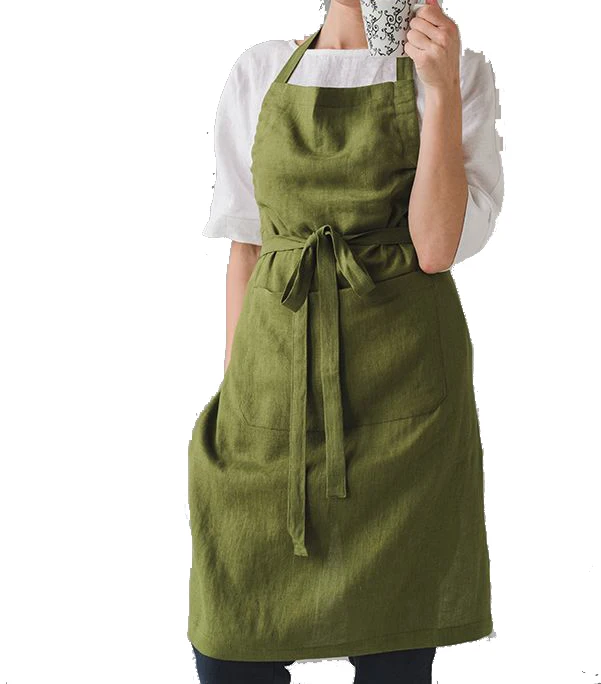 Army Green Kitchen Cooking Linen Apron, Premium Quality 100% Linen Apron.