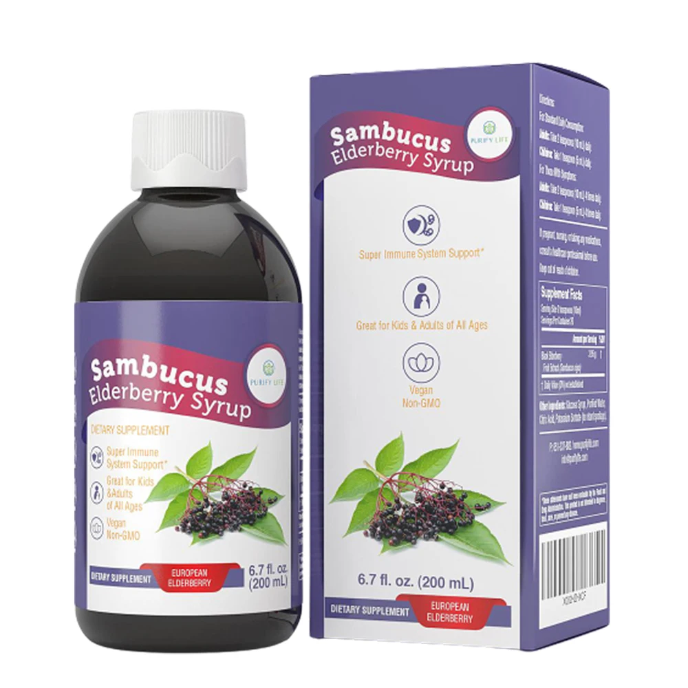 
Elderberry Syrup Made With Organic Elderberries 200ml Amber Bottle For Private Label Wholesale Bulk Syrup Bottle 