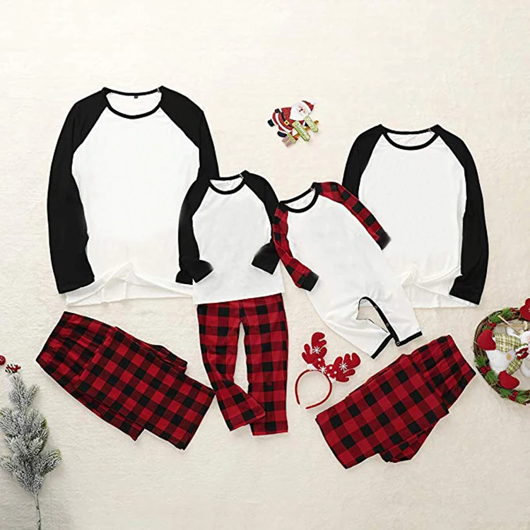 Cheap Custom Plain Long Sleeve Blank Unisex Oversized Cotton plaid christmas pajamas