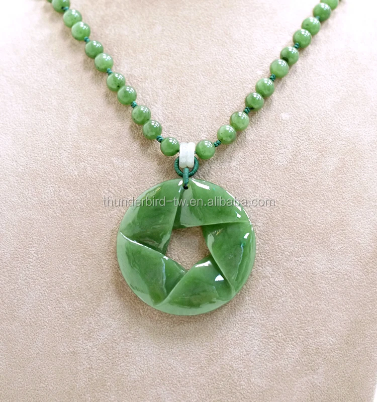 Top quality jewelry  Ribbon Natural Genuine Green Jade Beads Necklace