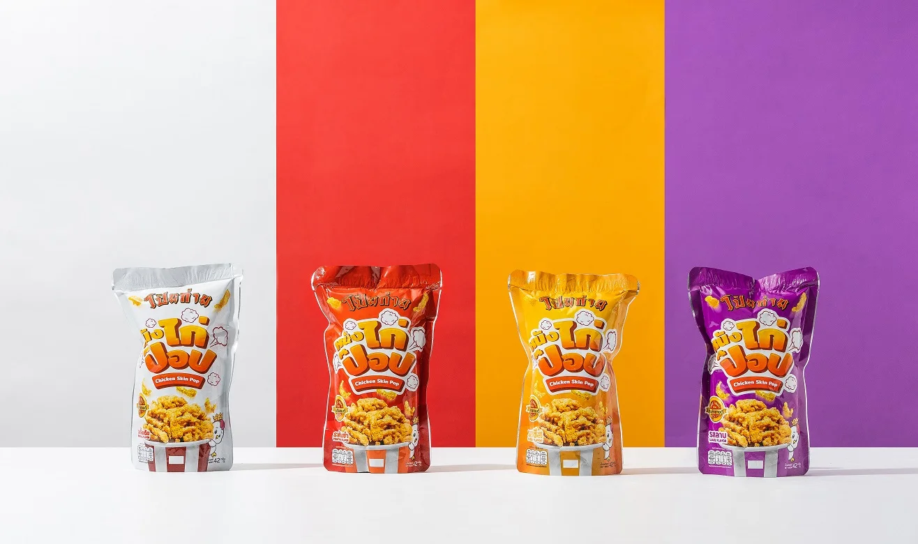 Poygai Crispy Fried Chicken Skin Pop Cheese Flavor 42 g. Premium Quality from Thailand 2022 New Product Hot Selling 4 favors