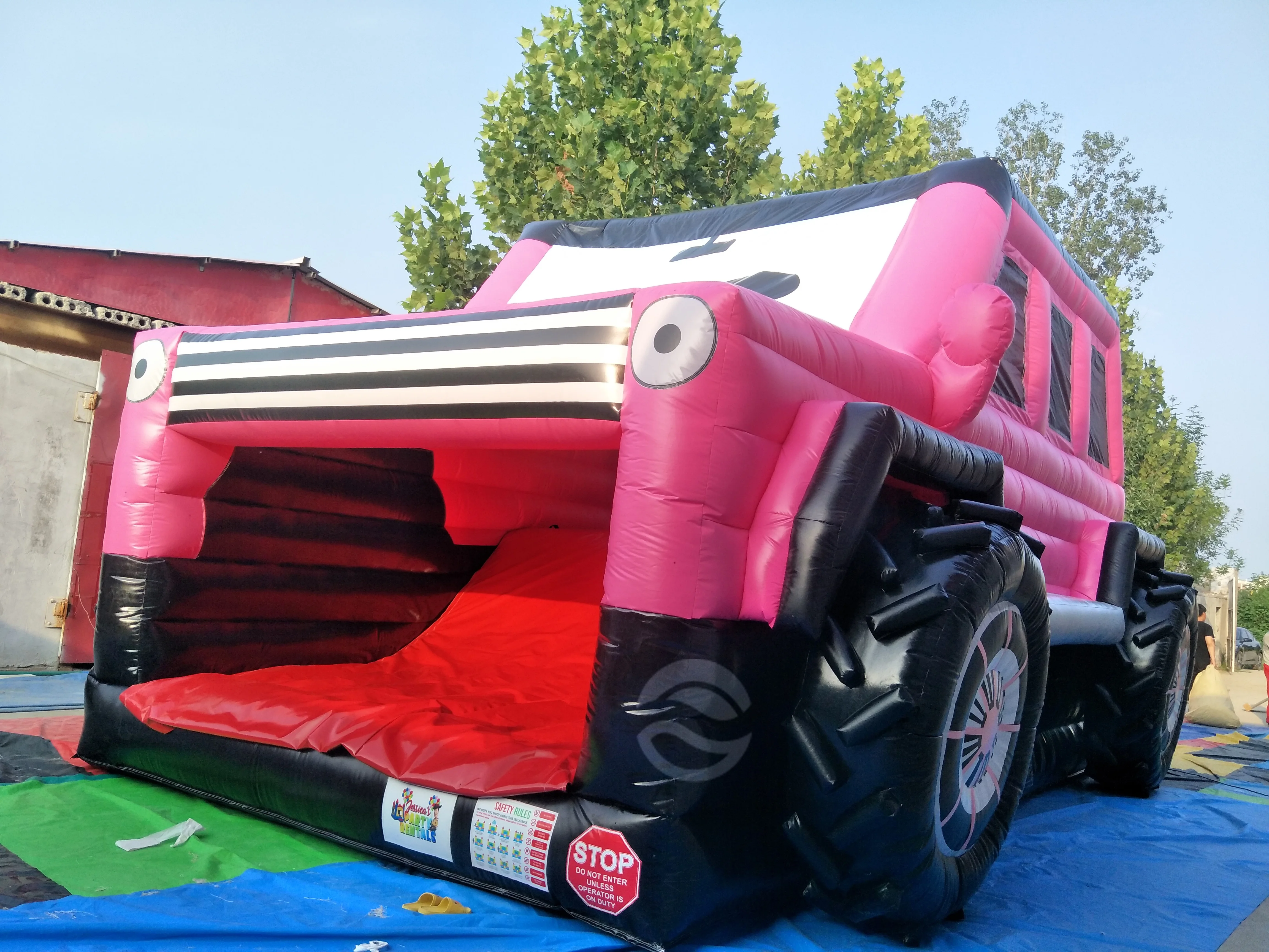 Commercial Bounce House Pink Monster Truck Inflatable Car Bouncy Castle Combo