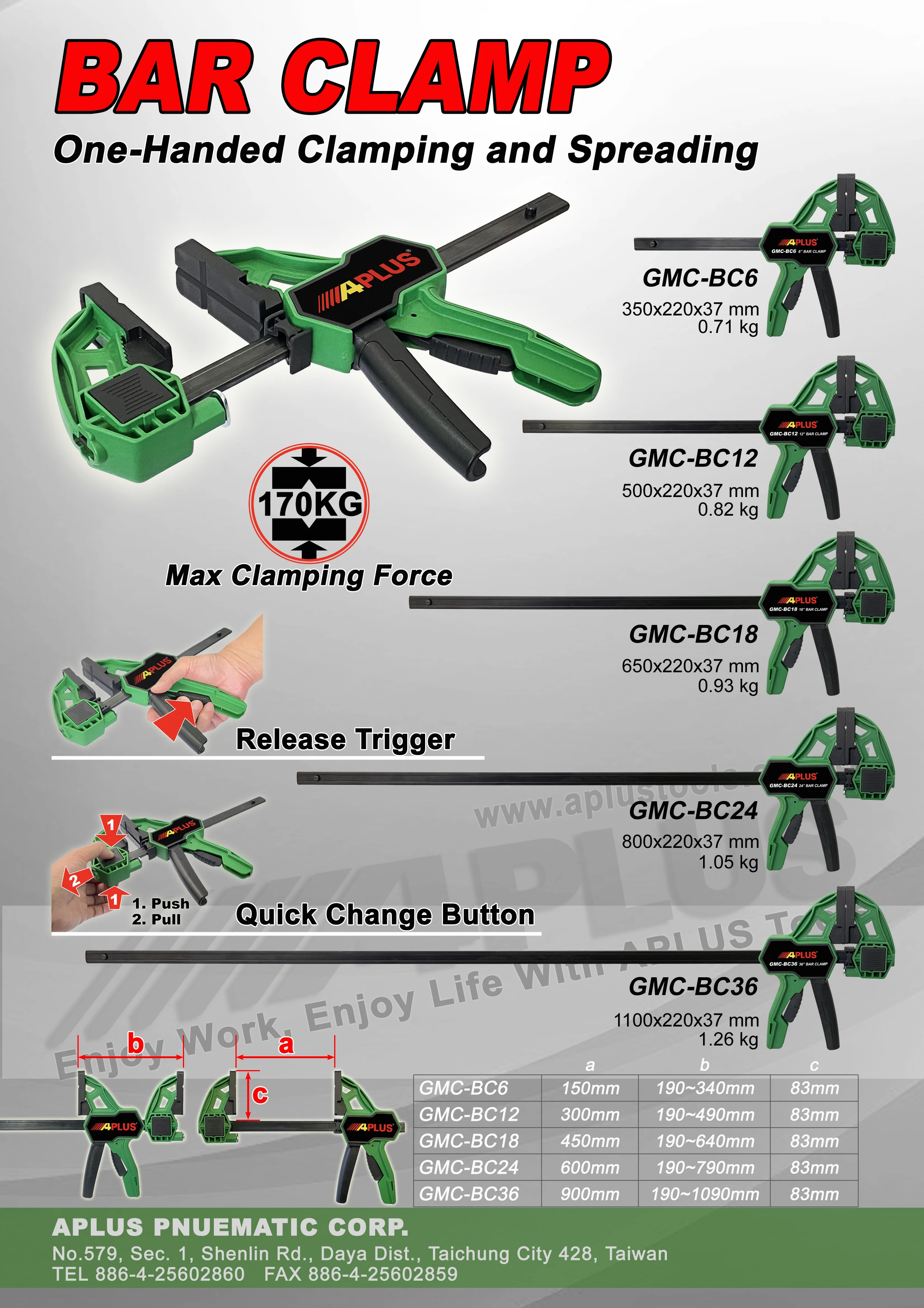 APLUS GMC-BC24 Bar clamp, Large trigger clamp  quick release handle, OPEN SIZE 24 inches