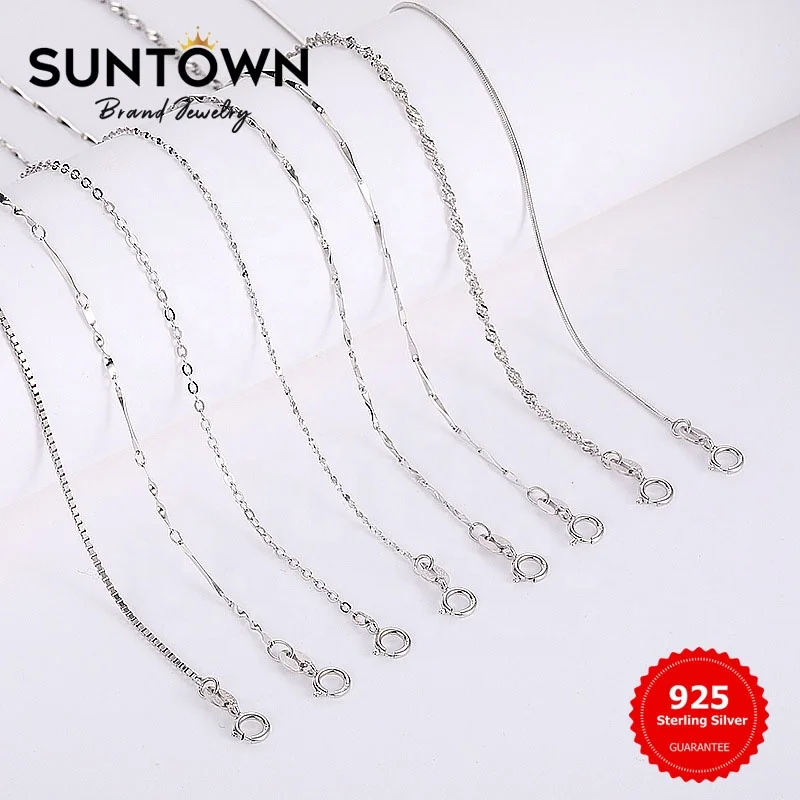 
Suntown Collar Plata 925 Sterling Silver Jewelry Stylish Adjustable Sterling Sliver Long Chains Silver Necklace Wholesale 