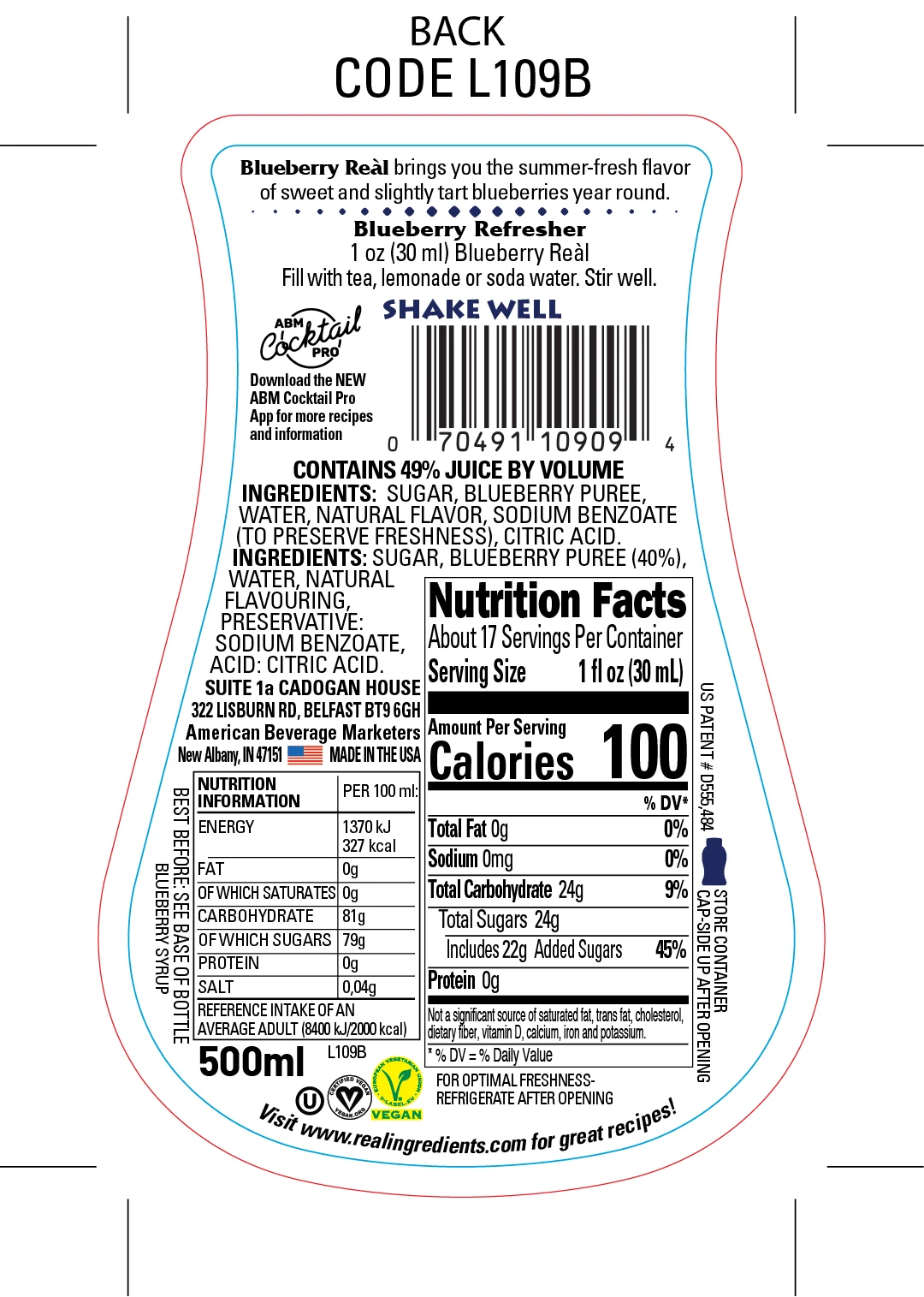  Черничный Реал-16 9 Fl. Унция. Готовые к использованию безалкогольных коктейль ингредиент