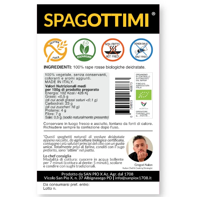 Organic spaghetti 100% RED BEETROOT SPAGOTTIMI gluten free dry vegetables noodles