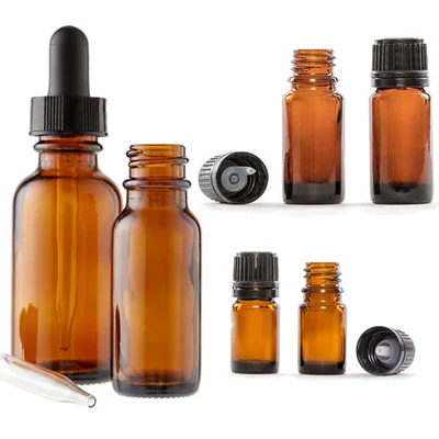 BEST Glass Bottles for Essential Oils - 10ml 15ml 30ml 50ml 100ml Refillable Empty Amber Bottle with Dropper and Cover
