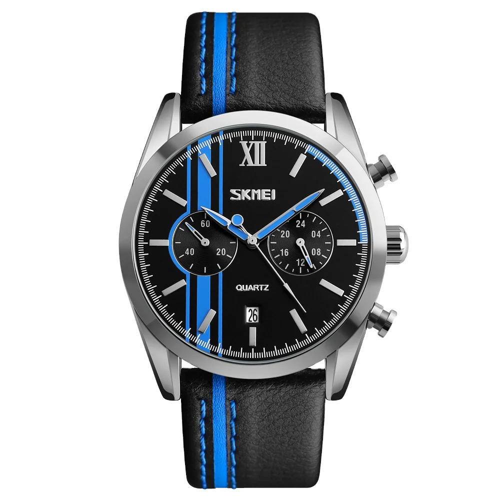 Лидер продаж, наручные часы SKMEI 9148, водонепроницаемые деловые кварцевые часы с ремешком из натуральной кожи для мужчин, 3 АТМ