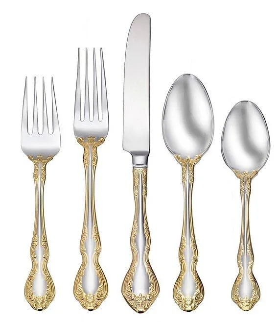Trend selling high class hotel dinnerware brass knife fork spoon vintage wedding gold cutlery reusable spoon & fork slim handle