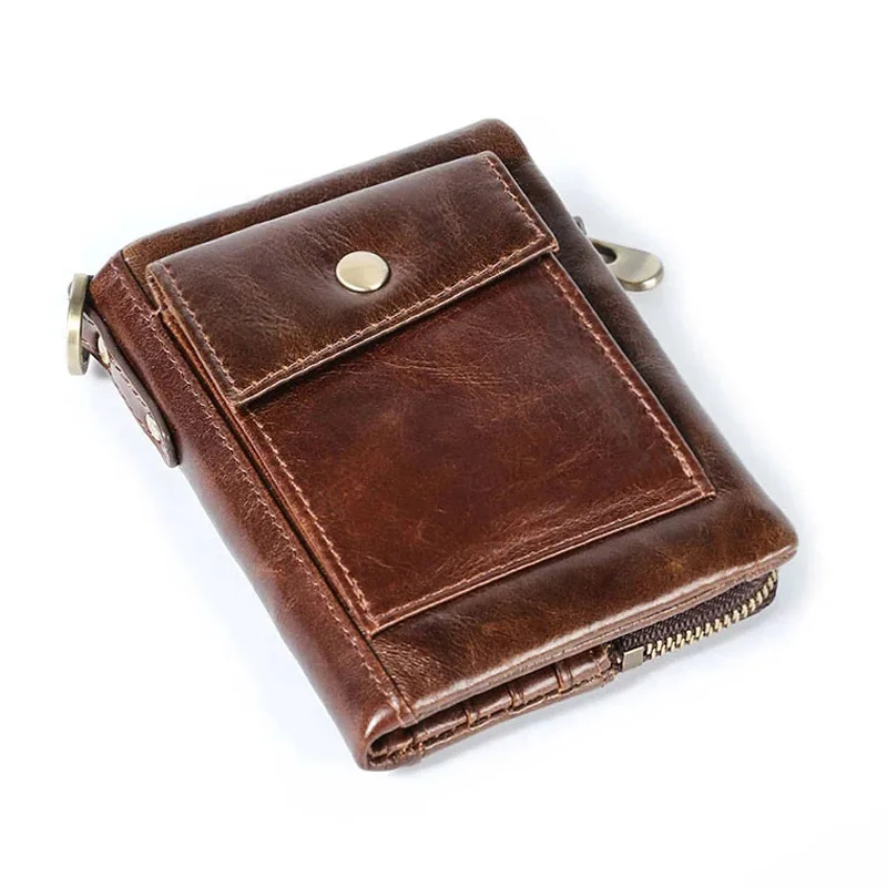 New Genuine Leather Men Wallet Coin Purse Small Short Card Holder Male Leather Wallet Zipper Pocket