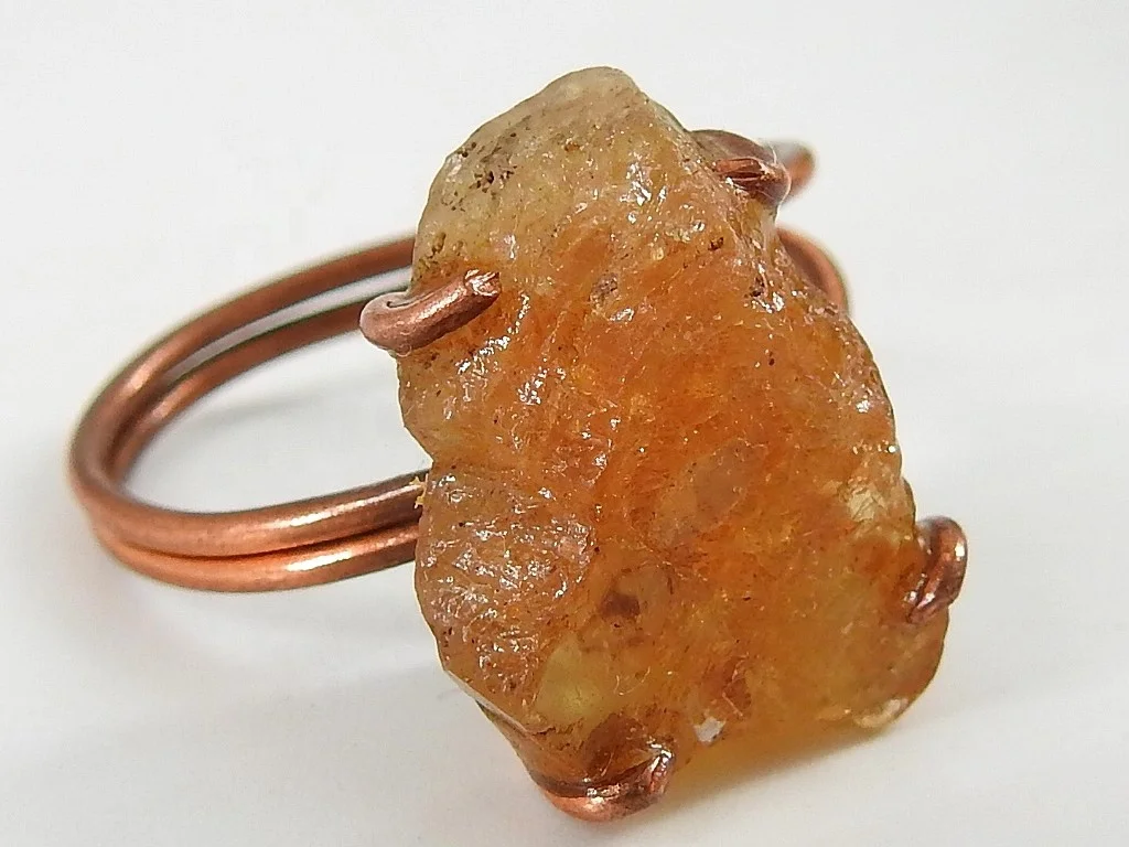 Imperial Topaz Natural Rough Copper Wire Wrapping Ring Handmade Minerals Gift For Her Fashionable Jewelry One Of A Kind