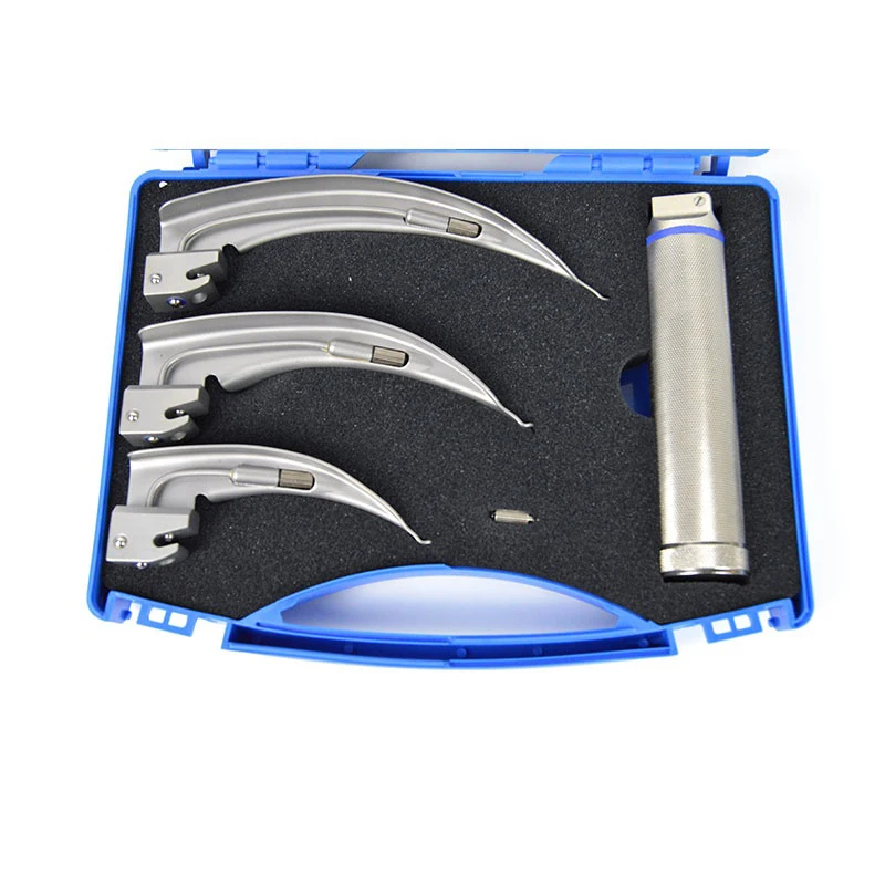 Laryngoscope Fiber Optic Set of 6 blades and Handle LED Light ENT Diagnostic Instruments Best Quality