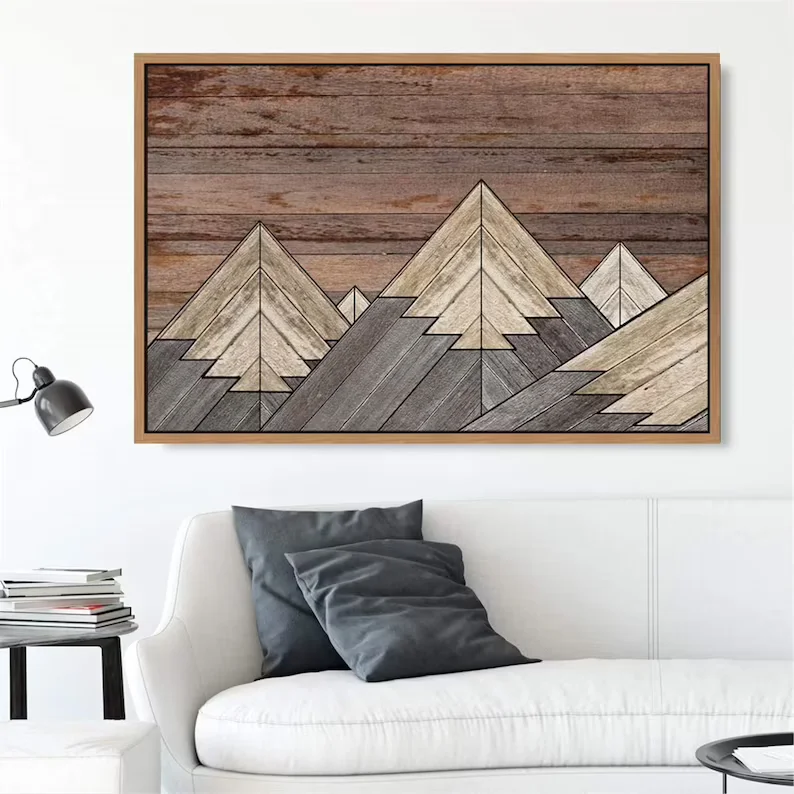 Rustic Mountain Top  Wood Style Mountain Canvas Print Canvas wood hanging