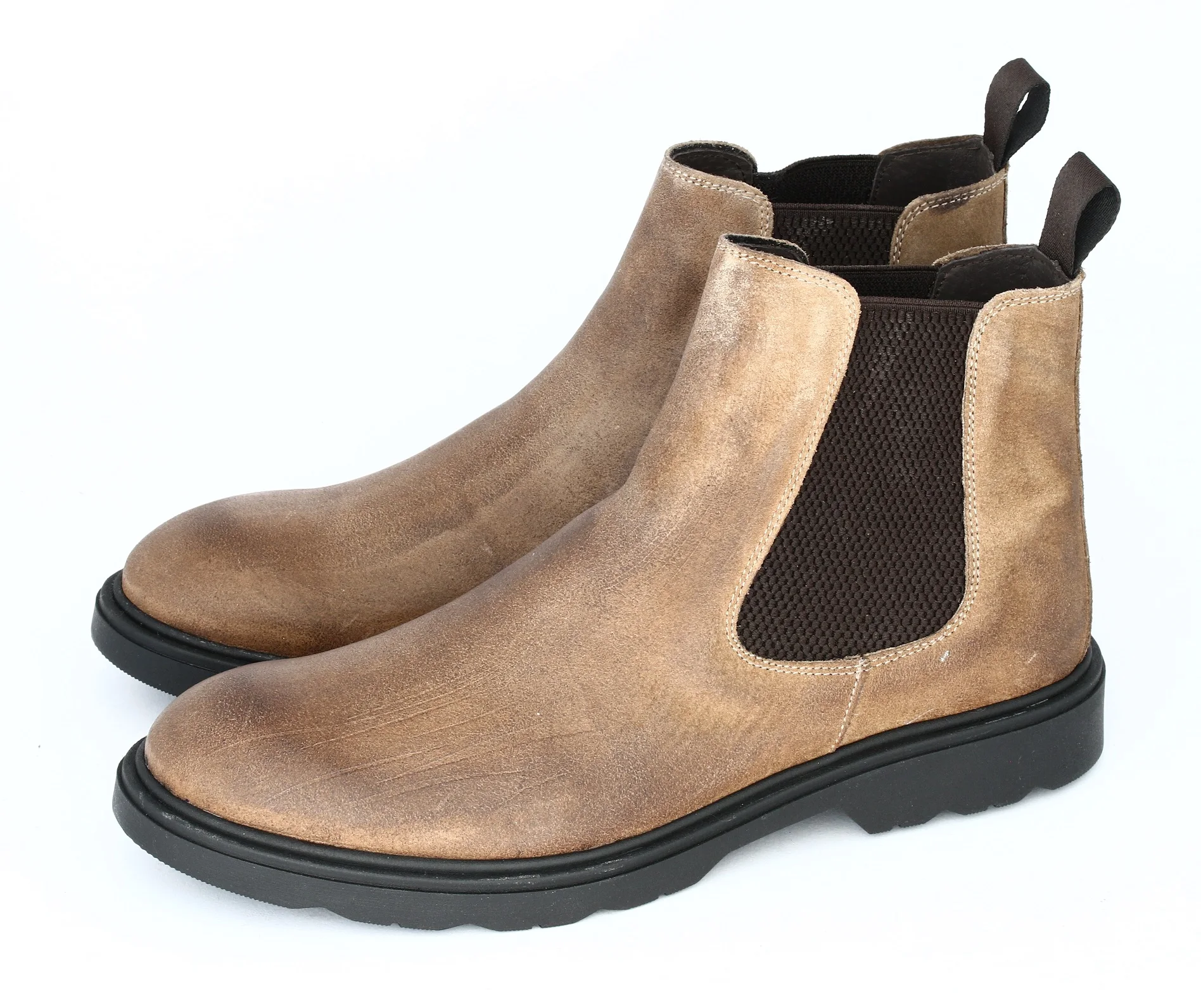 ITALIAN GREASED GENUINE LEATHER OR FAUX SUEDE HANDMADE IN ITALY CLASSIC MEN BEATLE BOOT WITH RUBBER SOLE