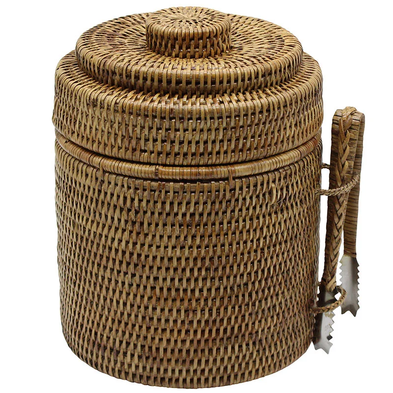 Hot Sale RATTAN ICE BUCKET WITH ICE TONGS stainless Ice Buckets & Tongs with Lid Vienam Supplier Cheap WHolesale