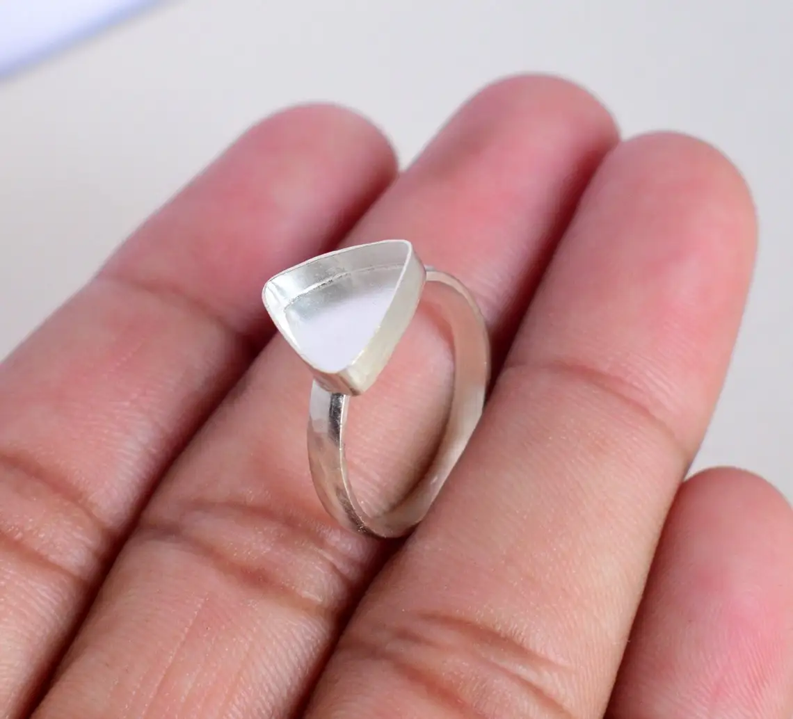Customized Indian Hand Made Triangle Band 10 MM Collet 925 Sterling Silver Light Weight Blank Setting Ring Fine Jewelry