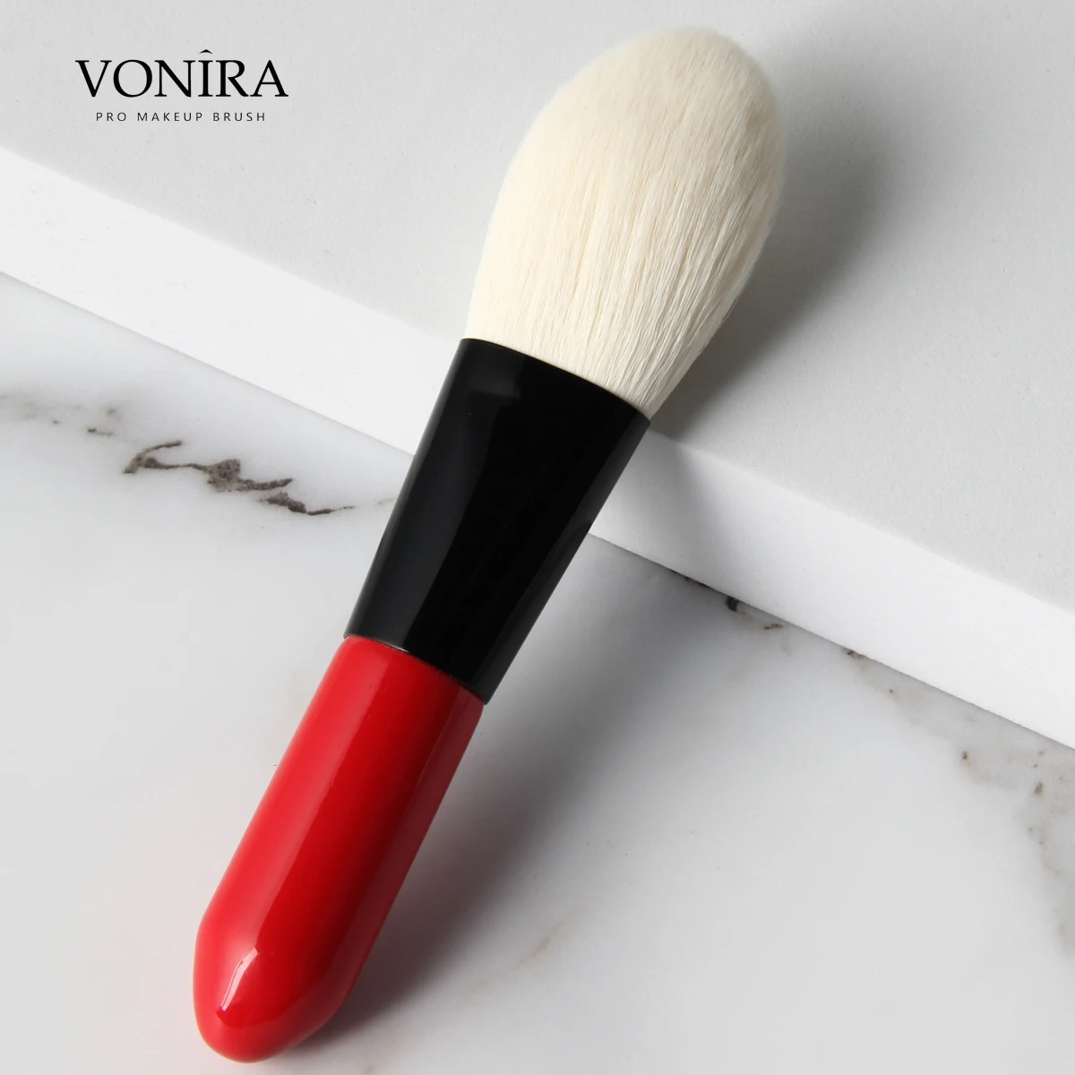 Vonira Mini Pocket Travel 10 Pieces Makeup Brush Set With Red Handle Black Ferrule Bio-Tech Faux Goat Hair Synthetic Hairs