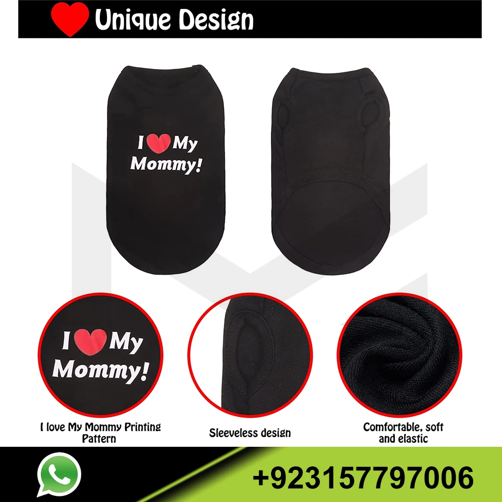 Dog T Shirts Clothes Cotton Shirts Soft and Breathable Dog Shirts Apparel Fit Printed with I Love My Mommy Black