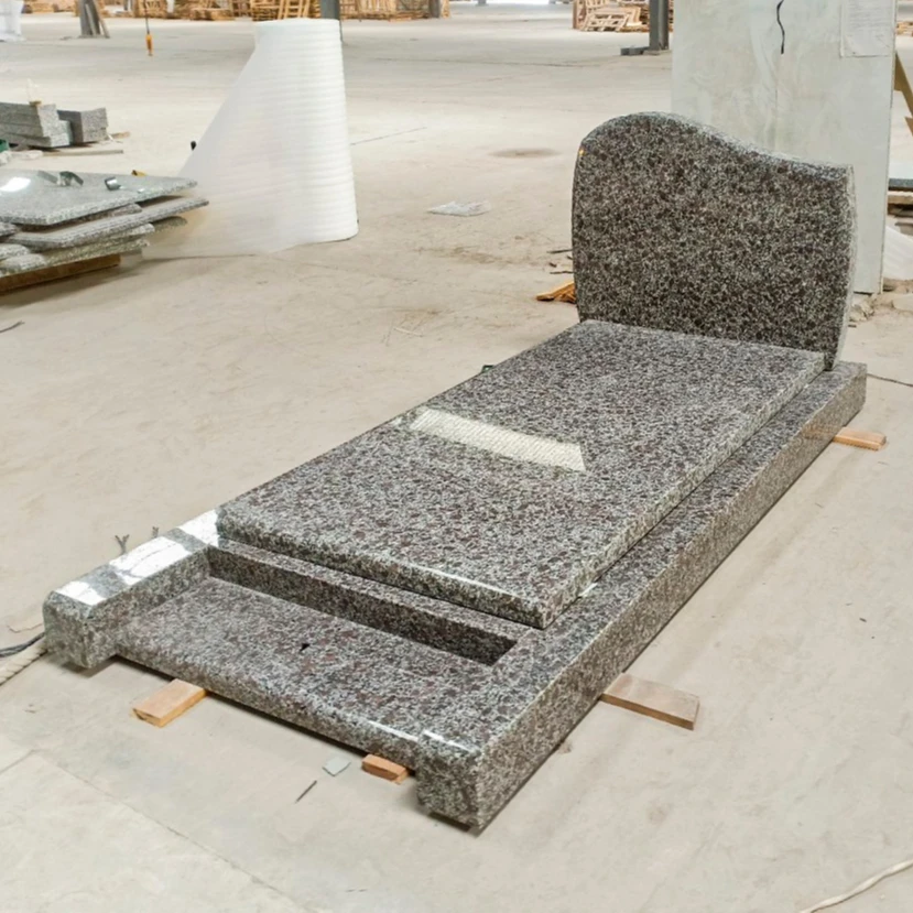 Customized Size French Polonaise Design Granite Tombstone Modern European American Style for Outdoor Cemetery Memorial Use