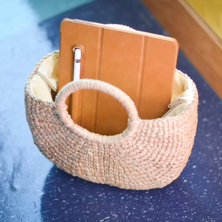 Women Round Handle Ring Retro Summer Beach Straw Bag, Hand-woven Straw Bag in Vietnam Wholesale