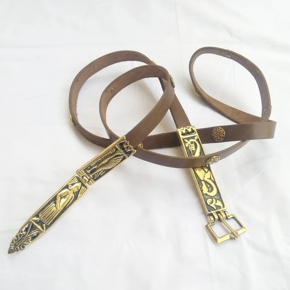 Короля Георга ремни Viking Seax средневековый Chaucer в шотландскую клетку светло-коричневый кожаный ремень пояс с бронзовая Пряжка пятнадцать средневековые французские пряжки