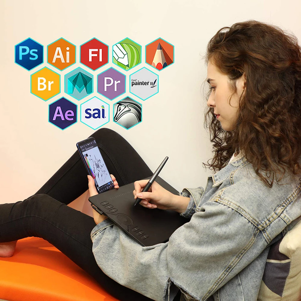 Смарт-телефон с поддержкой Huion HS610 графический планшет 10 дюймов рабочая зона Сенсорное кольцо быстрые клавиши 8192 давления цифровой пера планшета