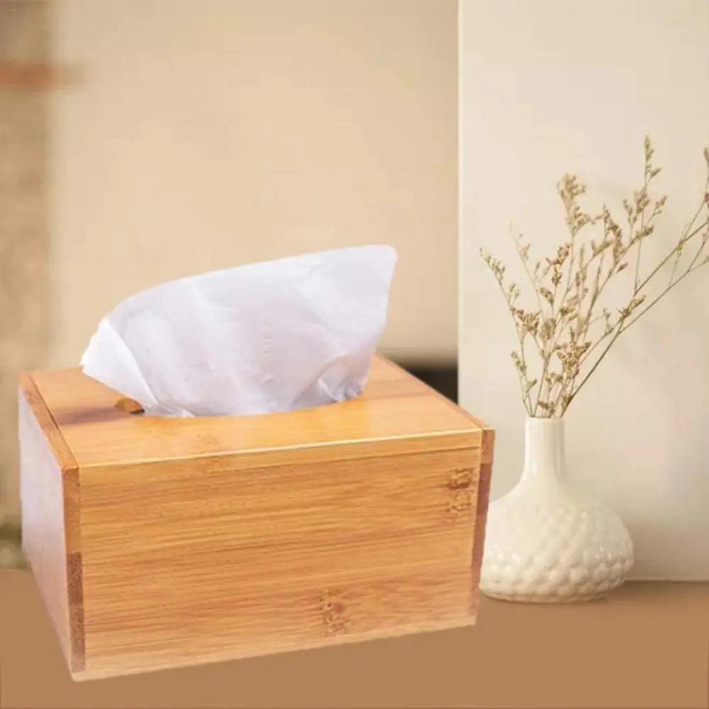 Creative bamboo wood tissue box drawer tray coffee table storage box for home living room