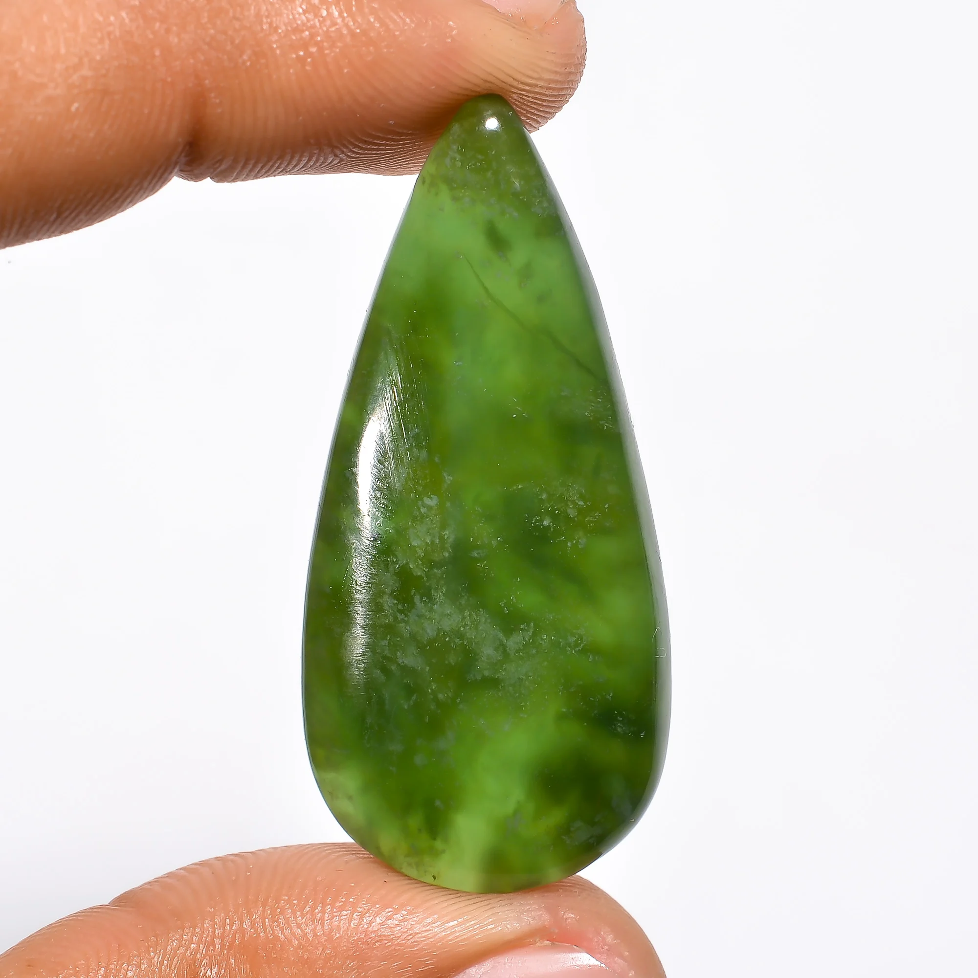 Elegant Top Grade Quality 100% Natural Nephrite Jade Pear Shape Cabochon Loose Gemstone For Making Jewelry 43.5 Ct. 44X20X6 mm