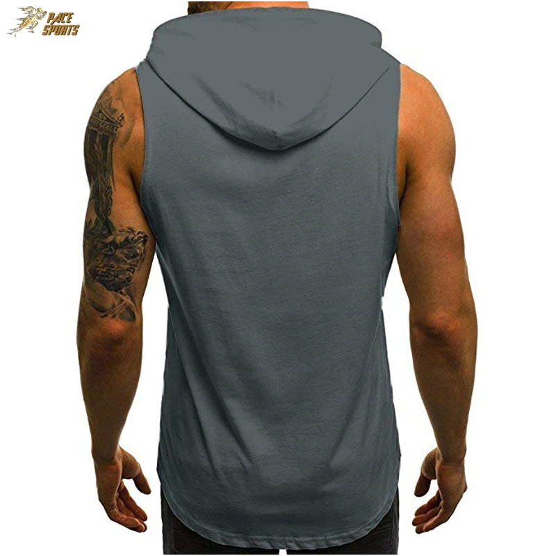 Men Hoodies Tank Top Sleeveless Muscular Gym Sport Slim Vest Bodybuilding Hooded Shirt Sleeveless Hoodie