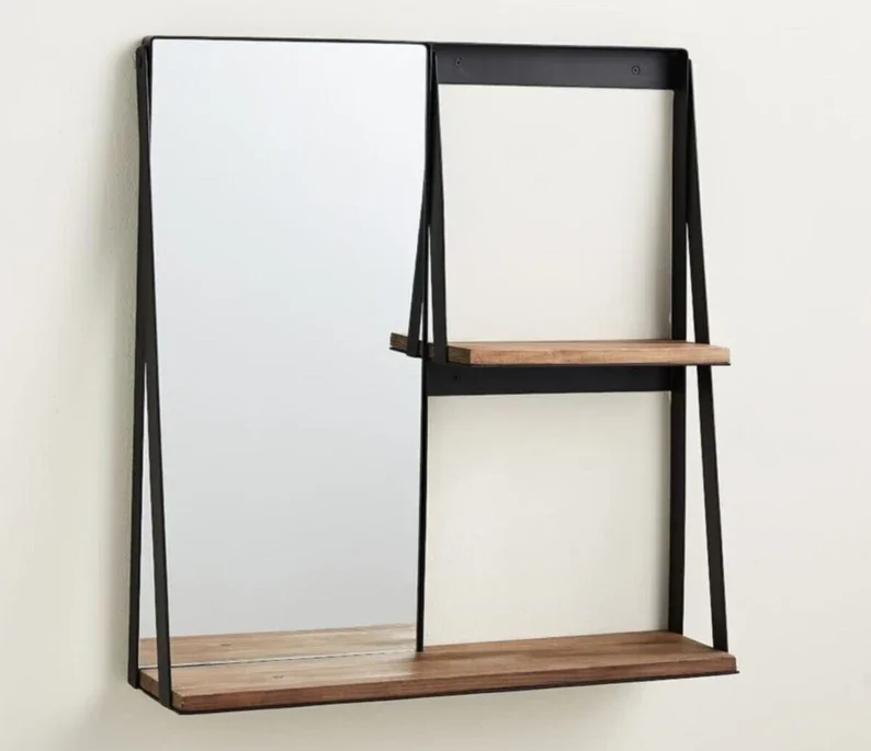 Metal Framed Wooden Shelf Wall Vanity Bedroom Wall Mirror