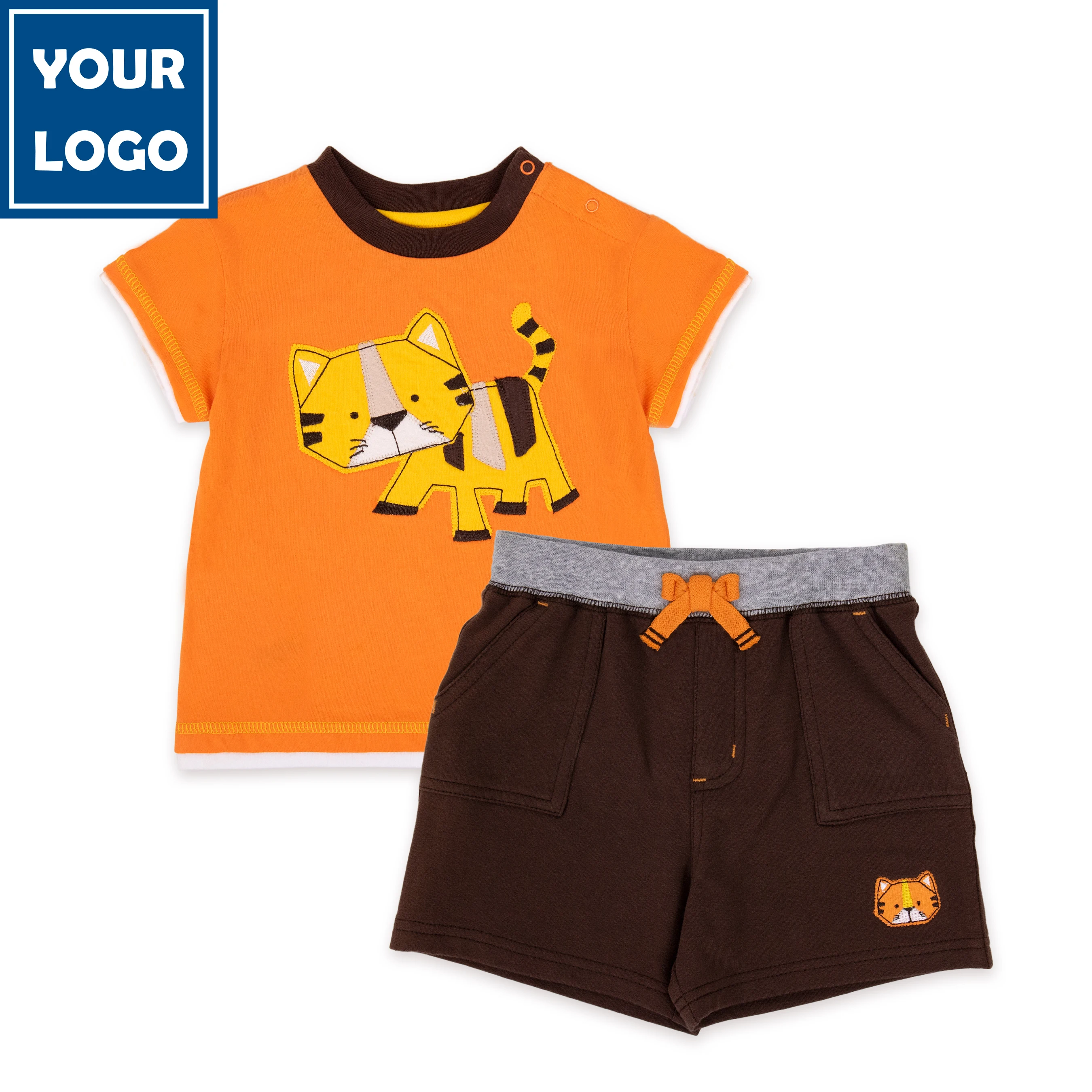 2020 Designer Baby Boy Clothes Set Toddler Summer Animal Tiger Pants Cartoon Orange Brown Beige Tshirt Cotton Print Navy OEM