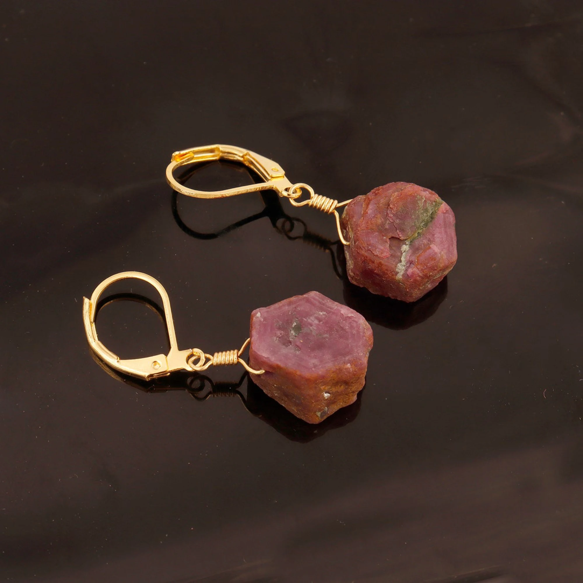 Raw Drill Garnet Gemstone Sterling Silver Lever Back Family Birthstone Dangle Earrings Jewelry