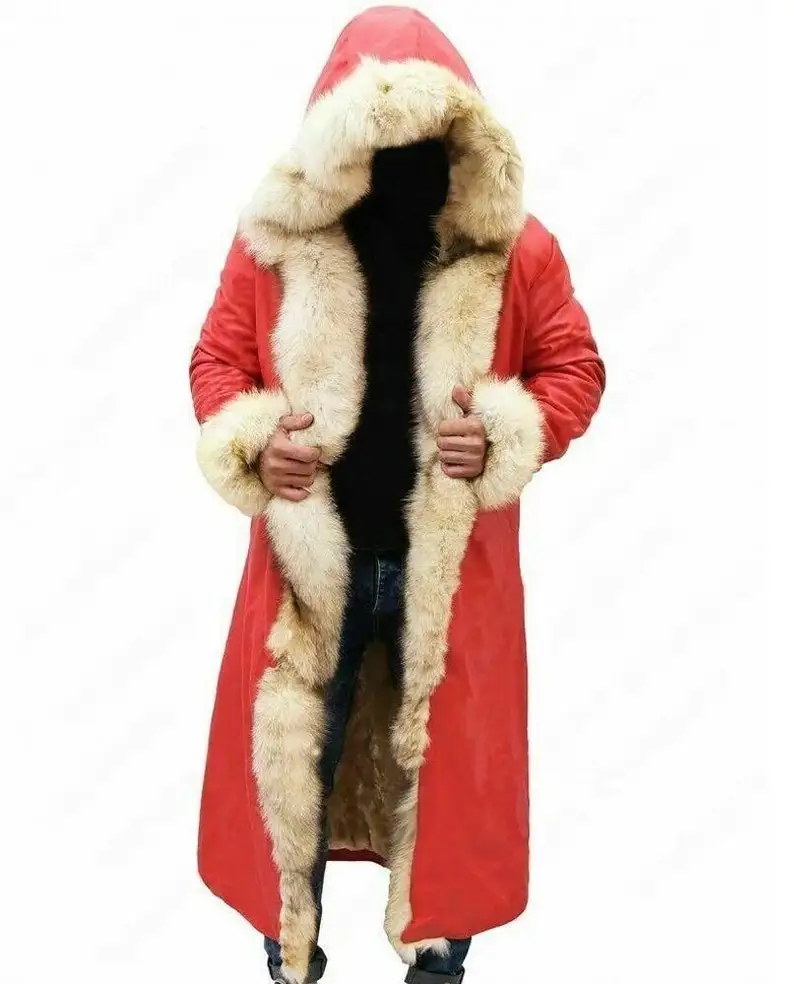 Claus Leather Trench Coat C Kurt Russell Santa Clause Long Jacket for Men and Women Costume