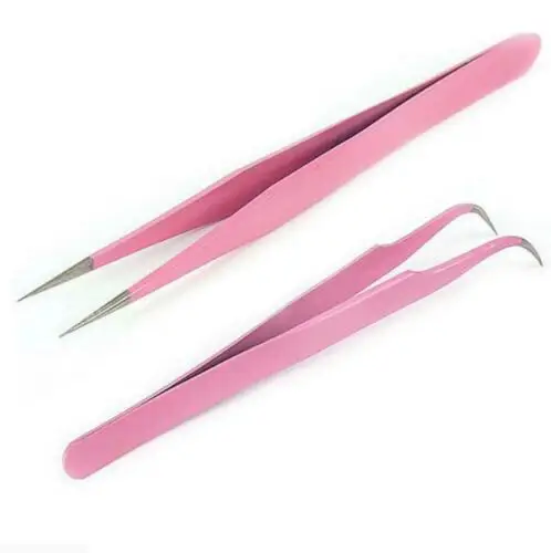 Stainless Steel pink colors Lash Tweezer Professional Fiber Tip Eyelash Tweezers For Eyelash Extension tweezers
