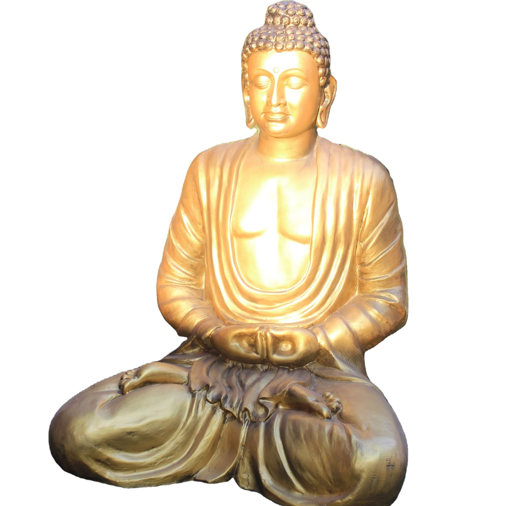 Wholesale Golden Fiberglass Buddha Statue Indoor and Outdoor Religious Sculpture with Resin Decorative Features for Home Office