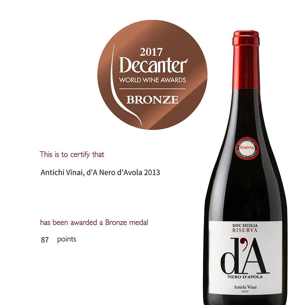 Special Selection of Nero dAvola Sicilia Doc Riserva - D A Antichi Vinai 1877 Red Wine from Sicily 14 % 75