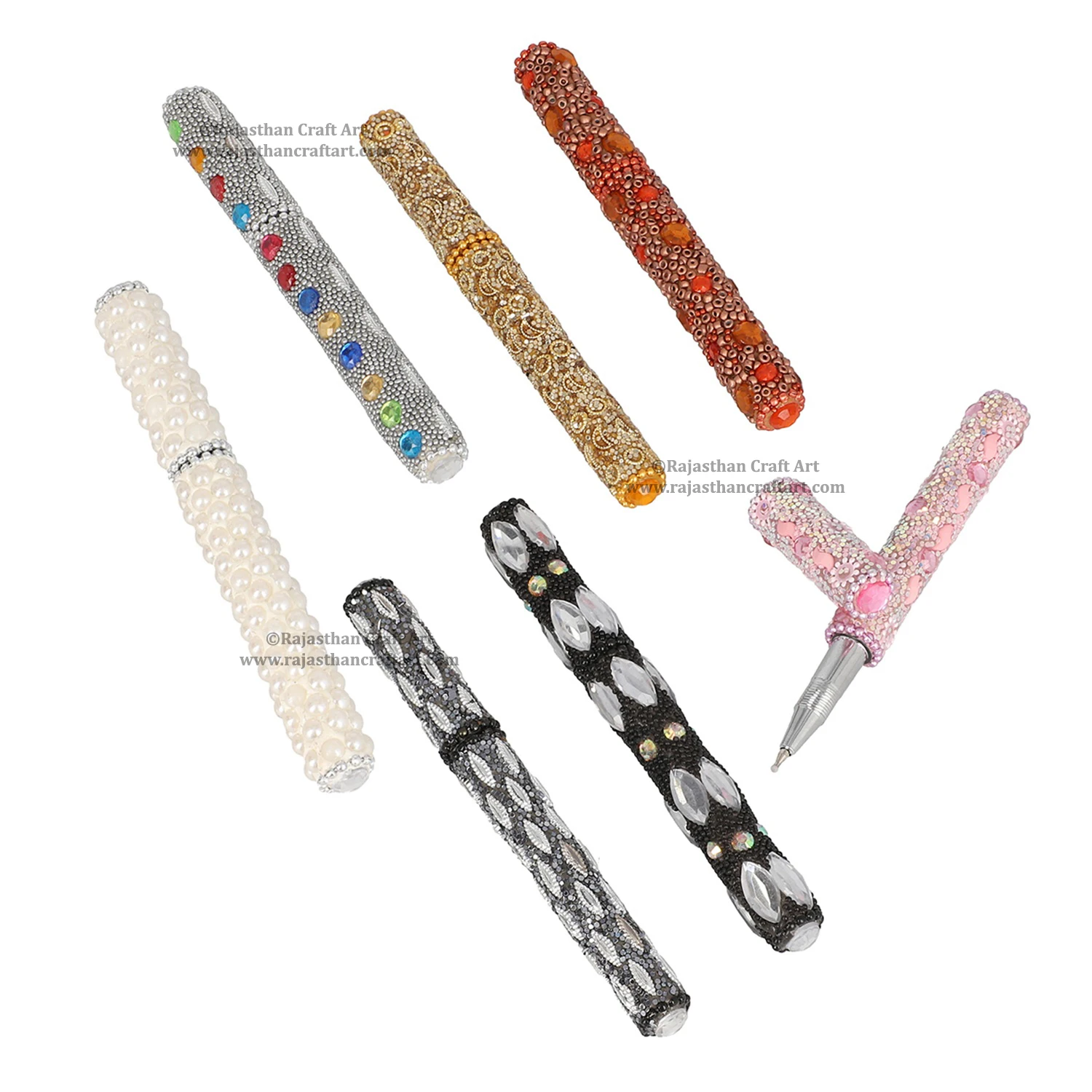 Set 7 Handcrafted Multi-Color Beaded Pens Business Promotion Gift Novelty Logo 1.0mm Plastic Writing Great Personalized Branding