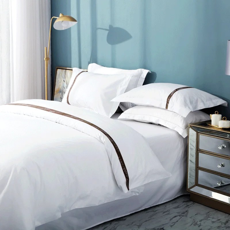 Египетский Белый Органический Комплект постельного белья из хлопка и льна для продажи