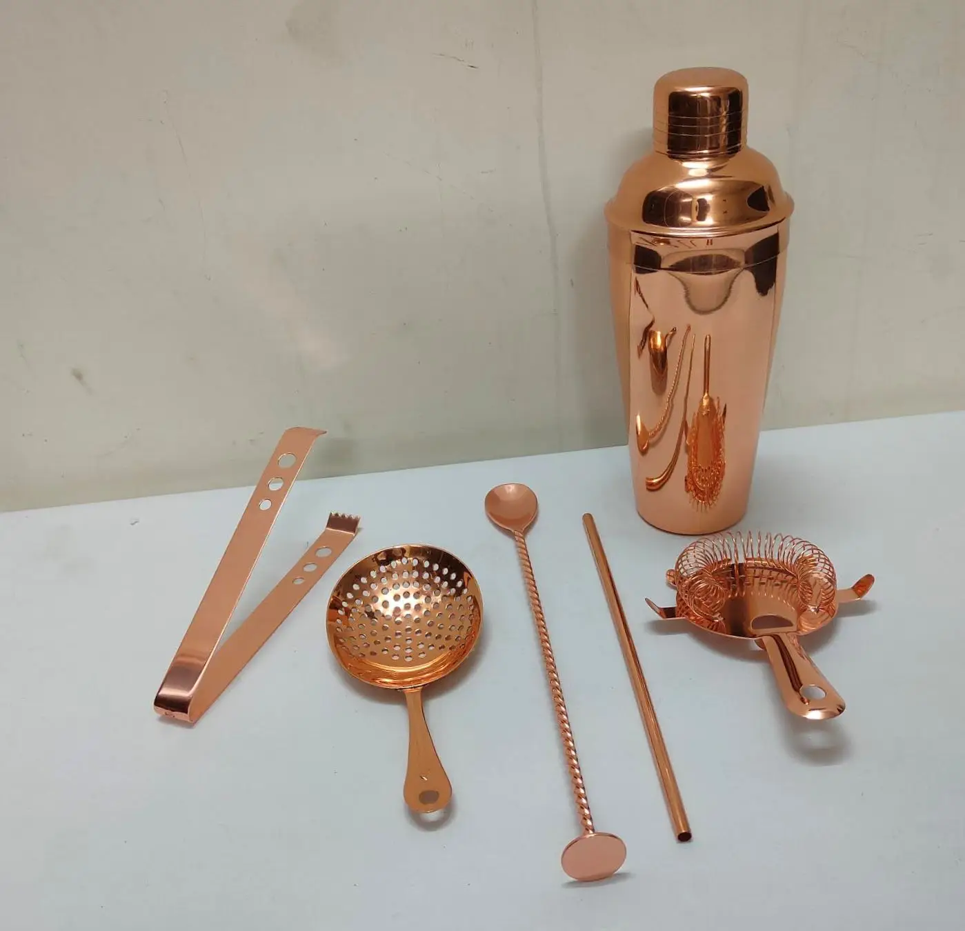 6 Piece Copper Cocktail Shaker Bar Set Solid Copper Cocktail Shaker Set with Bar Tools Hot selling Copper Bar Set