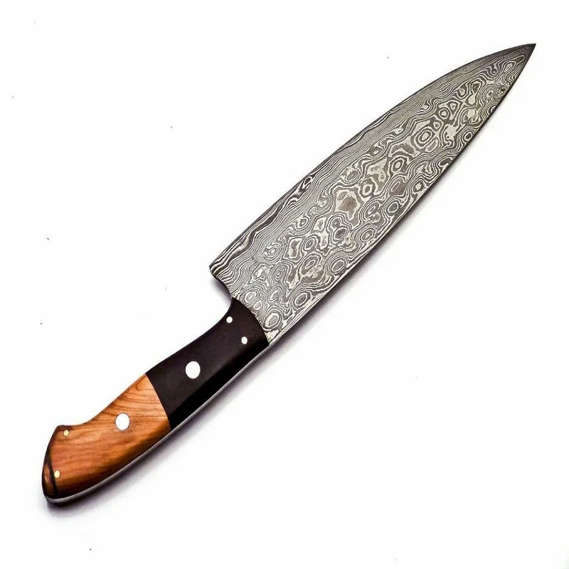 
Hand Made Damascus Steel Craft Chef Knife For kitchen use hand forge knife with leather sheath fixed blade CK-10 With leather 